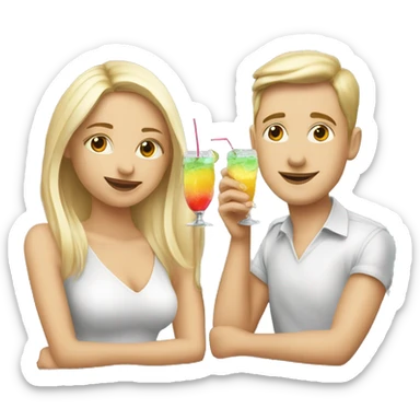Blonde girl and blonde boy drinking a cocktail ￼ sticker