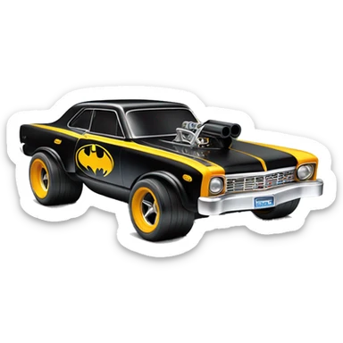 Hot wheels 69 Nova Batman’s favorite, shaped like a top fuel Dragster with exposed suspension  sticker