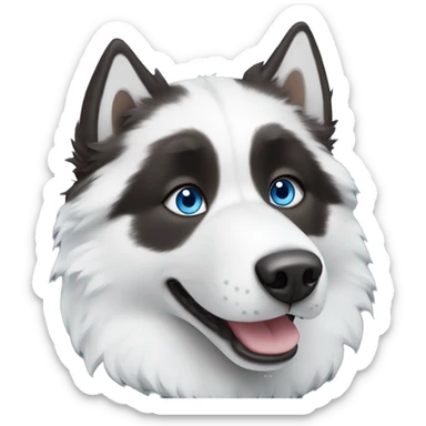 Black and white fluffy husky with one blue eye and one brown eye sticker