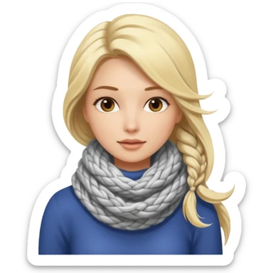 A stylish woman in a long and knitted scarf, hair flowing in the winter breeze. sticker