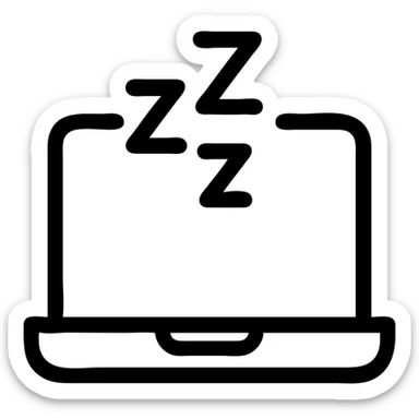 a laptop with a 'Zzz' to indicate shutting down, playful, minimal style, bold lines sticker