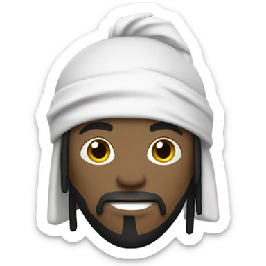 Guy with dreadlocks dressed as a white ninja with a sword sticker