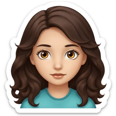girl with wavy long dark brown hair, brown eyes, light to medium complexion, long lashes sticker