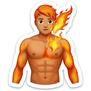 Male breast area with left nipple on fire; subtle flame sticker