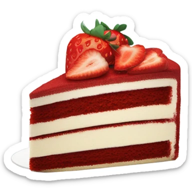 A peice of a Red velvet cake with strawberries on top sticker