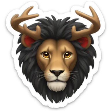 Black Lion with deer antlers and big red ears sticker