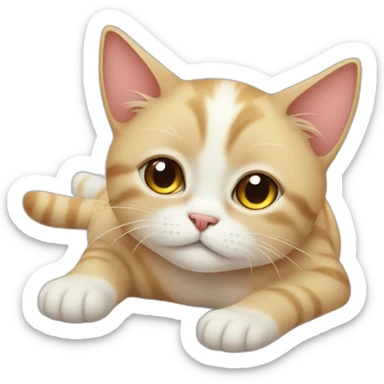 Cutest sad cat lying on white carpet  sticker