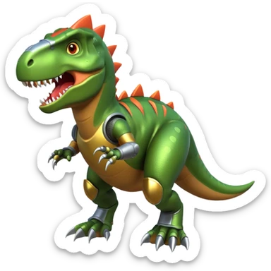 fierce rocket-propelled dinosaur, armored T-rex, rocket thrusters, intense eyes, dynamic action pose, 3D cartoon, mobile game icon style, clean background, no text, no watermark
 sticker