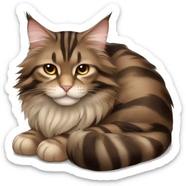 Sleeping cat Maine coon dark brown and light brown stripes sticker