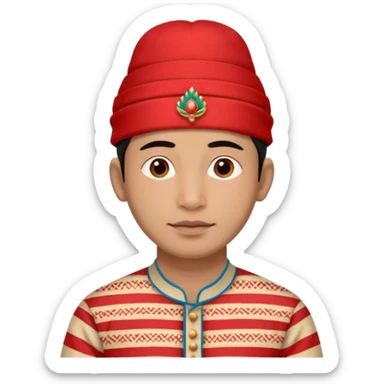 man wearing a Nepali Dhaka topi with stripes and design on it and it should be in red colour sticker