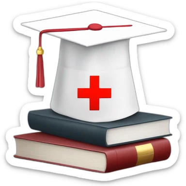 White Student cap with red medical cross On a stack of books sticker