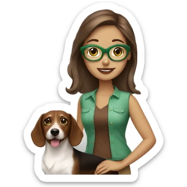 Beautiful White girl with brown hair green glasses with a duchshund dog color chocolate  sticker