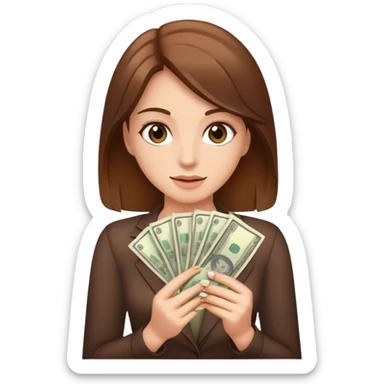 realistic portrait of brown hair woman with money sticker