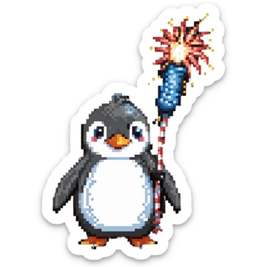 penguin holding a firework, grinning menacingly sticker