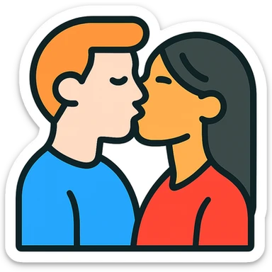 icon of a couple kissing, the man is white and the woman is asian sticker