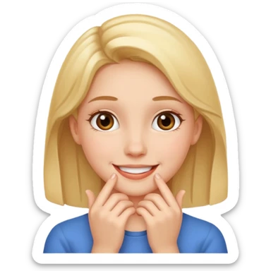 Girl smiling with hands under chi  sticker