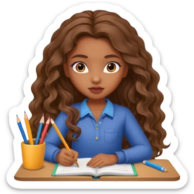 a pretty bratz brown girl with long wavy hair studying sticker
