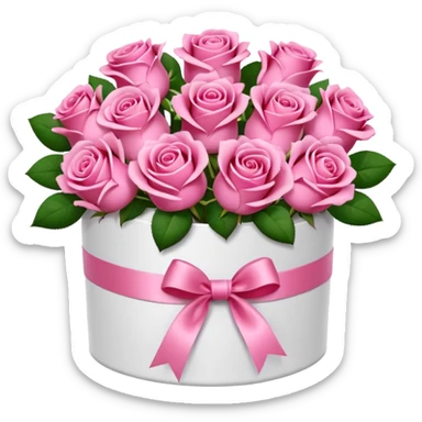 bouquet of pink 15 roses in a round white box sticker