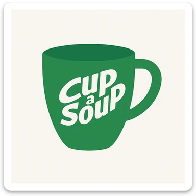 green cup featuring Cup A Soup logo, minimalistic, flat design, white background sticker