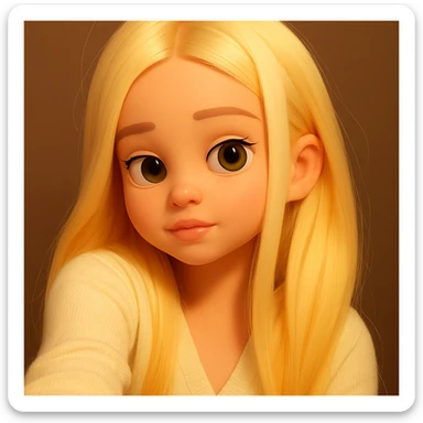 Make the image taller upwards to fully show the hair at the top and add background above, keep the same beautiful eyes and do not change the girl, preserve the 3d-emoji style sticker