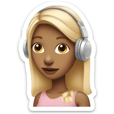 Blonde girl with light pink over the ear headphones on her head  sticker
