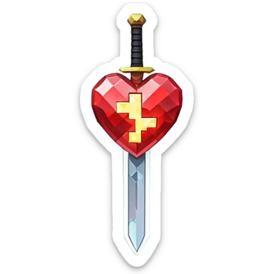 Minecraft hardcore mode pixel sword with cracked heart survival challenge sticker