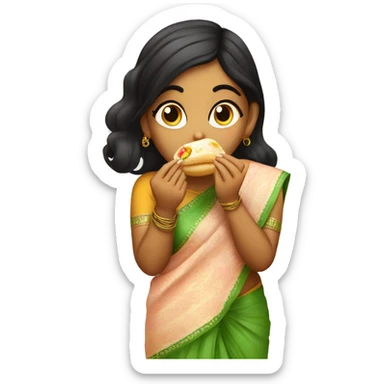 Desi indian girl eating pani puri, wearing shal sticker