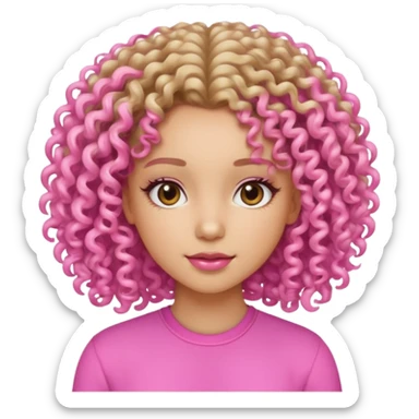 A beautiful girl with light skin, curly hair, and a pink vibe. sticker