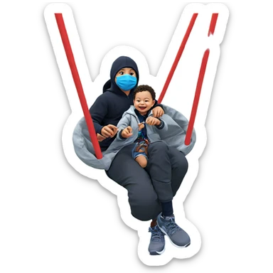 boys playing outdoors with masks sticker