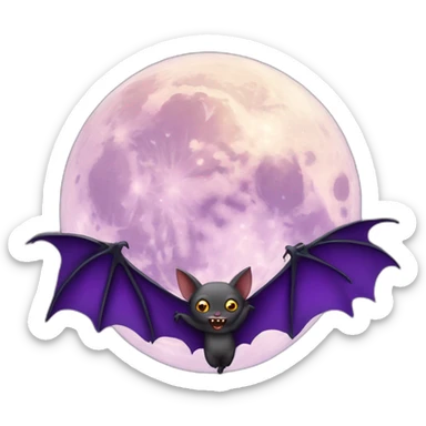 purple realistic full moon with vampire bat wings flying in front  sticker