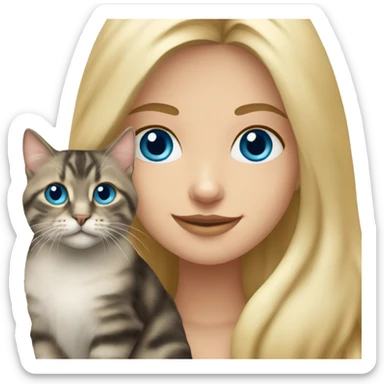 Pretty Blonde woman with blue eyes holding a Norwegian forrest cat  sticker