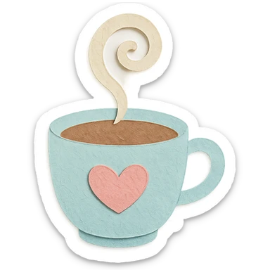 coffee cup with cute heart and swirl steam, soft pastel hand-drawn style sticker