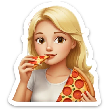 Blond girl eating slice of pizza and drinking beer in sun sticker