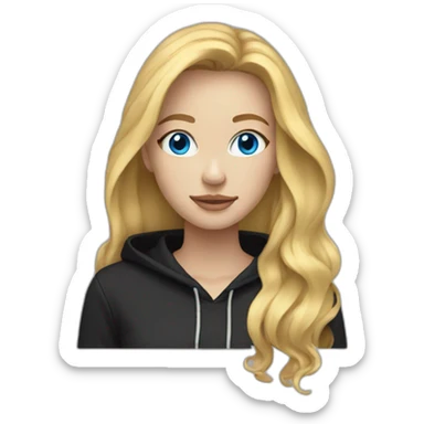 Woman with long blonde hair and blue eyes in black hoodie sticker
