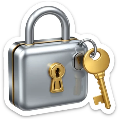 A chrome silver lock and key emoji, smooth metallic surfaces, glossy reflections, luxury swag vibe, minimal iOS emoji style, centered on clean white background sticker