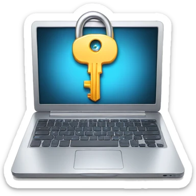 opened laptop with image of a key on the screen  sticker
