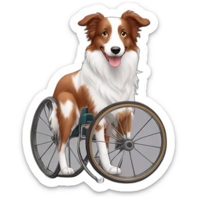 white and light bronze speckled face red merle border collie in orange wheel chair sticker