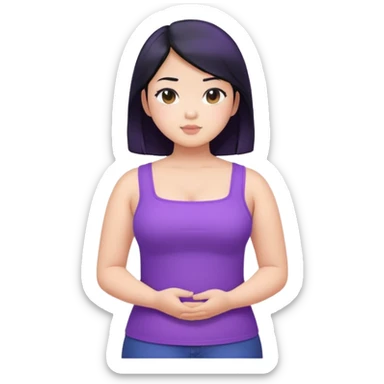 a girl that is asian, chubby, has black hair, and cool tone skin with purple square neck top. make it torso length  sticker