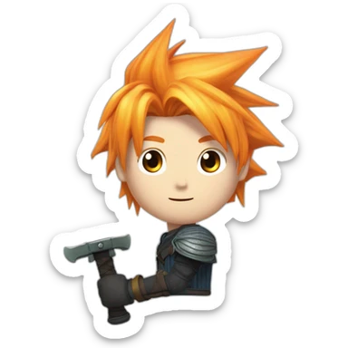 Cloud strife final fantasy seven with orange hair and freckles. Buster sword sticker