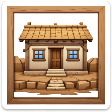 ￼ a old looking house made out of wooden beams and mud bricks sticker