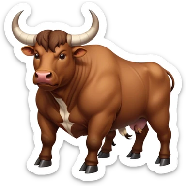 Top-down view of a muscular bull facing left, with visible curved horns and strong back sticker