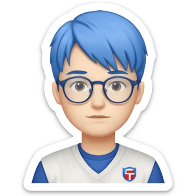 Faker with blue hair, T1 uniform, wearing glasses, white uniform











 sticker