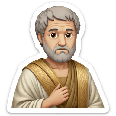 Cinematic Realistic portrait of Aristotle the philosopher, depicted as a wise, contemplative figure in detailed ancient Greek attire, with a textured draped robe and thoughtful expression, bathed in soft classical lighting that highlights his timeless intellect. sticker