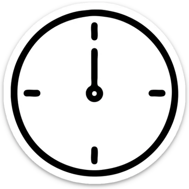clock showing 1 pm, minimal design, black outline, no numbers sticker