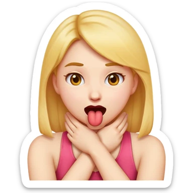 girl emoji putting her hands crossed around her neck with mouth open and sticking tongue out sticker