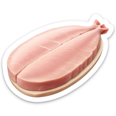 realistic raw turkey breast fillet, single, boneless, elongated, pale pink, smooth, moist, fine muscle grain, natural contours, clean, lean, tender, flat or gently curved, no plate, packaging, or faces, clean 3D, soft lighting, transparent background, emoji scale sticker