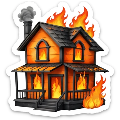 damaged house on fire sticker