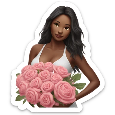 Realistic Photo of a Victoria secret model pregnant posing with flowers at her baby shower  sticker