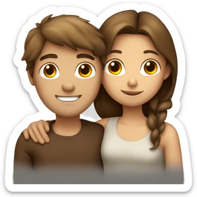 Brown hair girl and brown hair boy hugging sticker