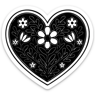 Red heart with a simple Slavic folk art motif in bright folk colors, black outlines around the motif, gold border around the heart, transparent background. Motif is bold and clear for small sizes. sticker